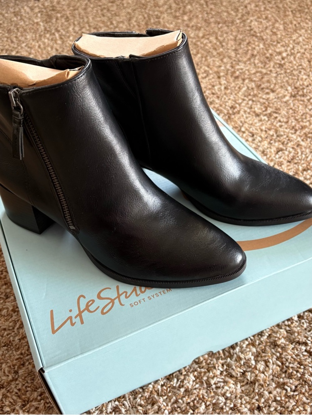 LifeStride Black Faux-Leather Side-Zip Ankle Booties